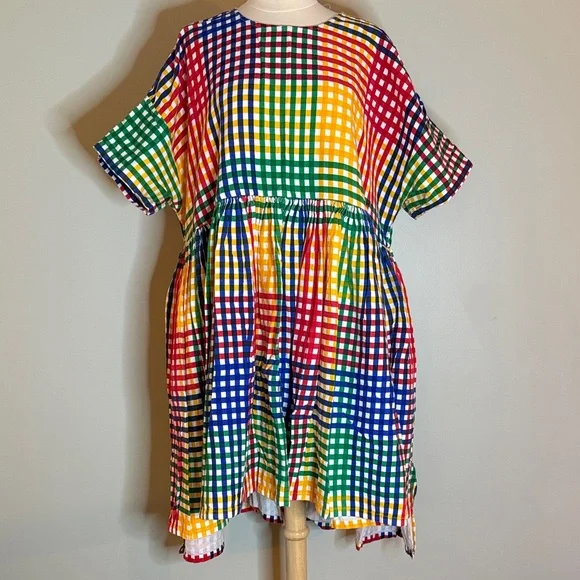 Multi-Color Gingham Midi Dress - Vibrant Check Pattern - Picture 1 of 7